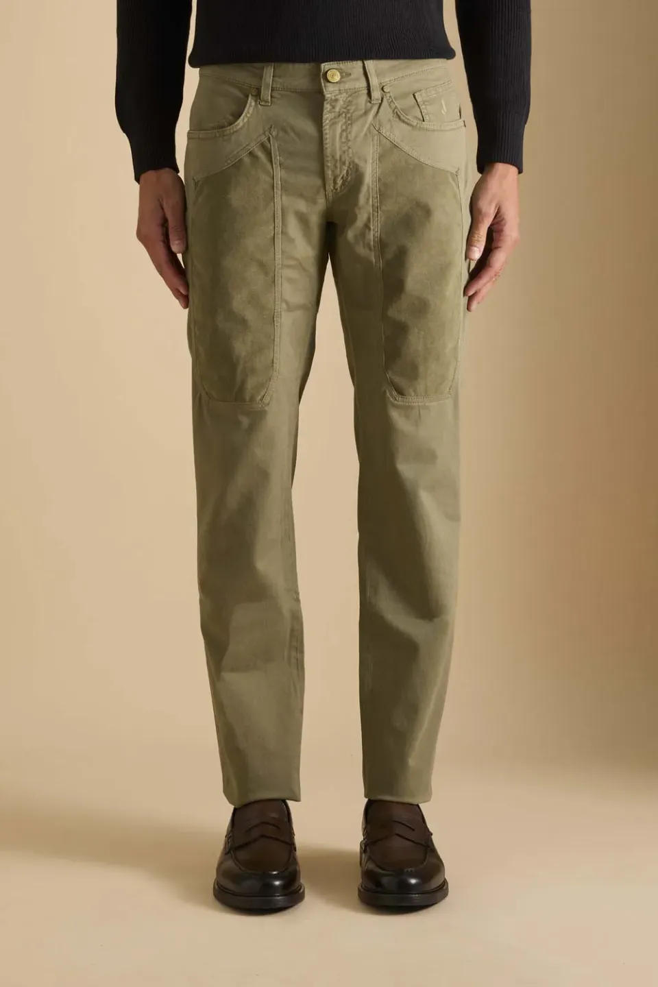 Jeckerson John slim broek legergroen alcantara
