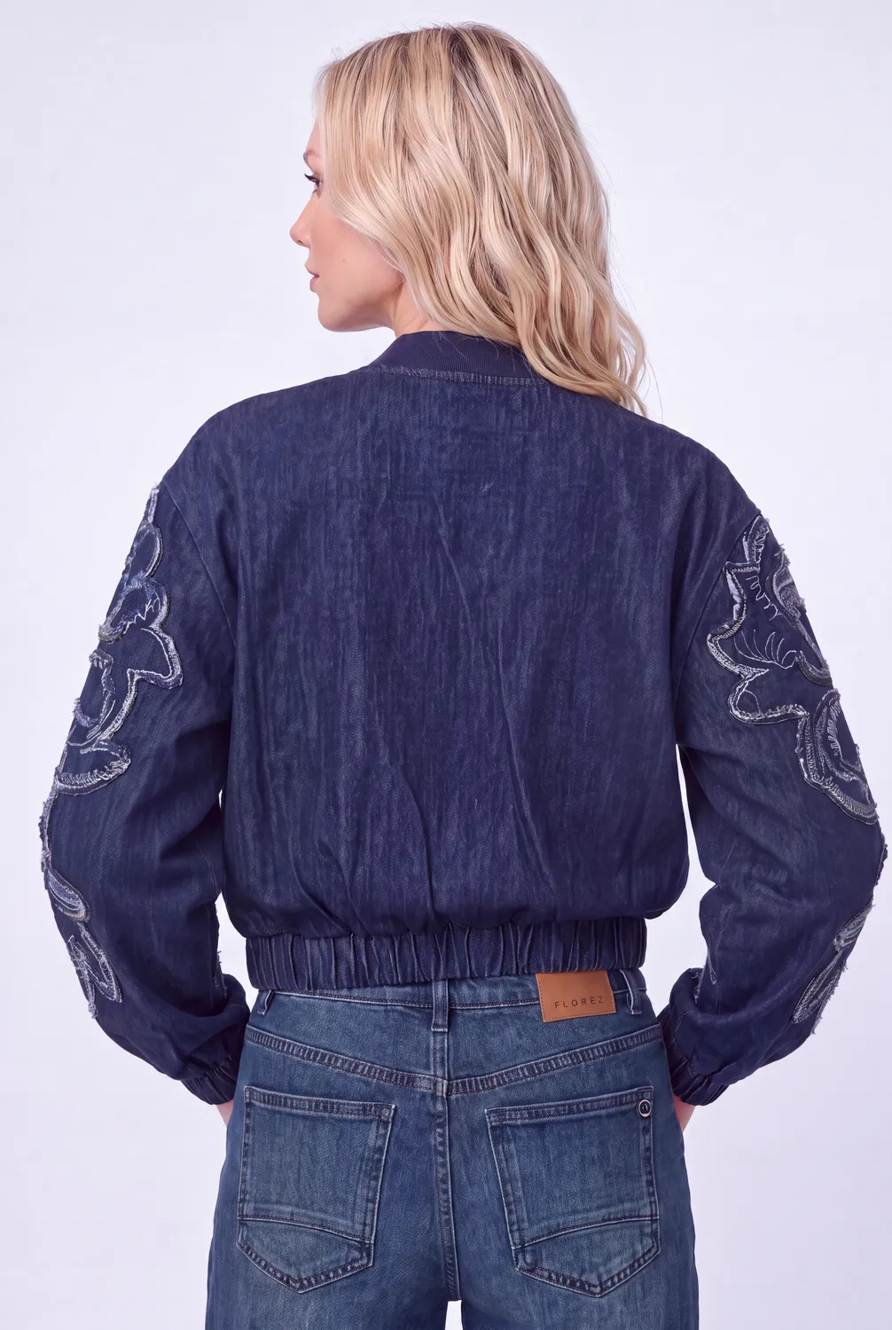 Florez Floral bomber jas multy blue denim