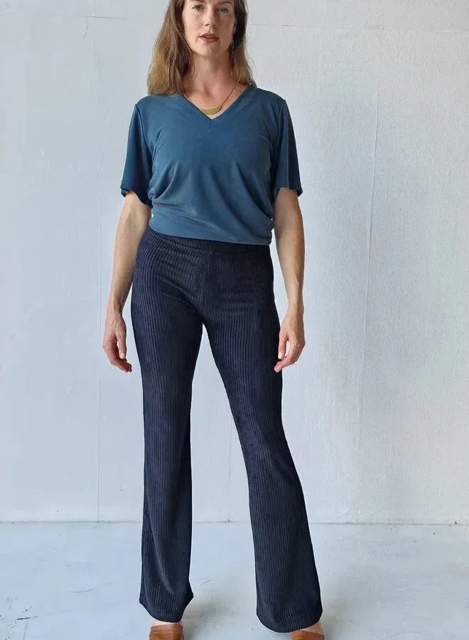 Langeleggings Flared Tall ribbroek zwart extra lang
