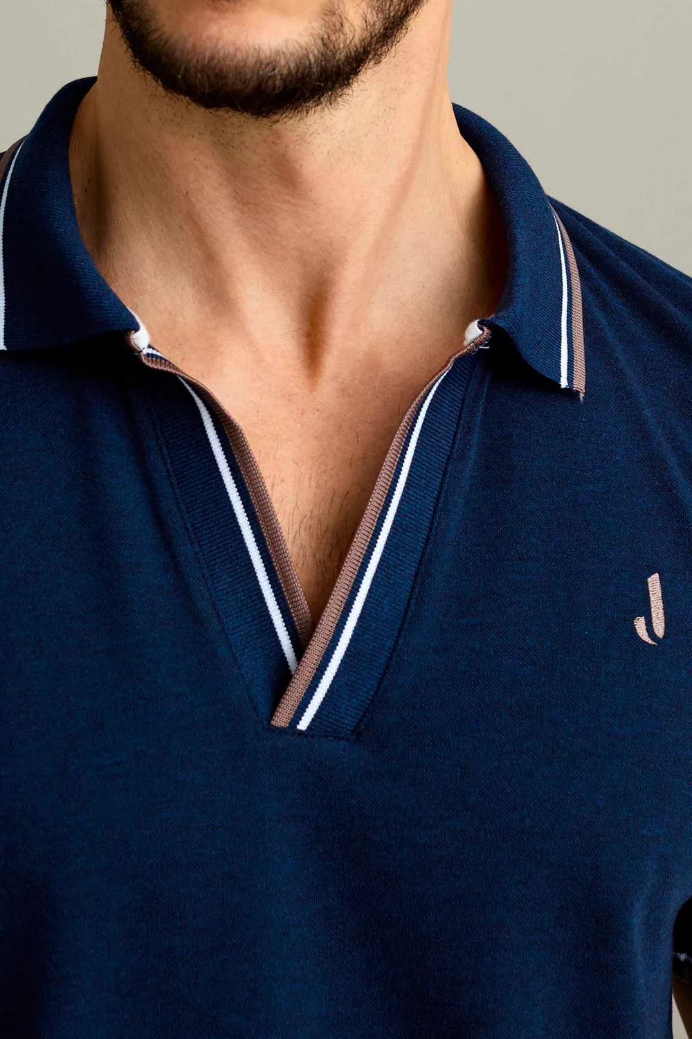 Jeckerson Polo V-Hals Blauw Melange Piqué