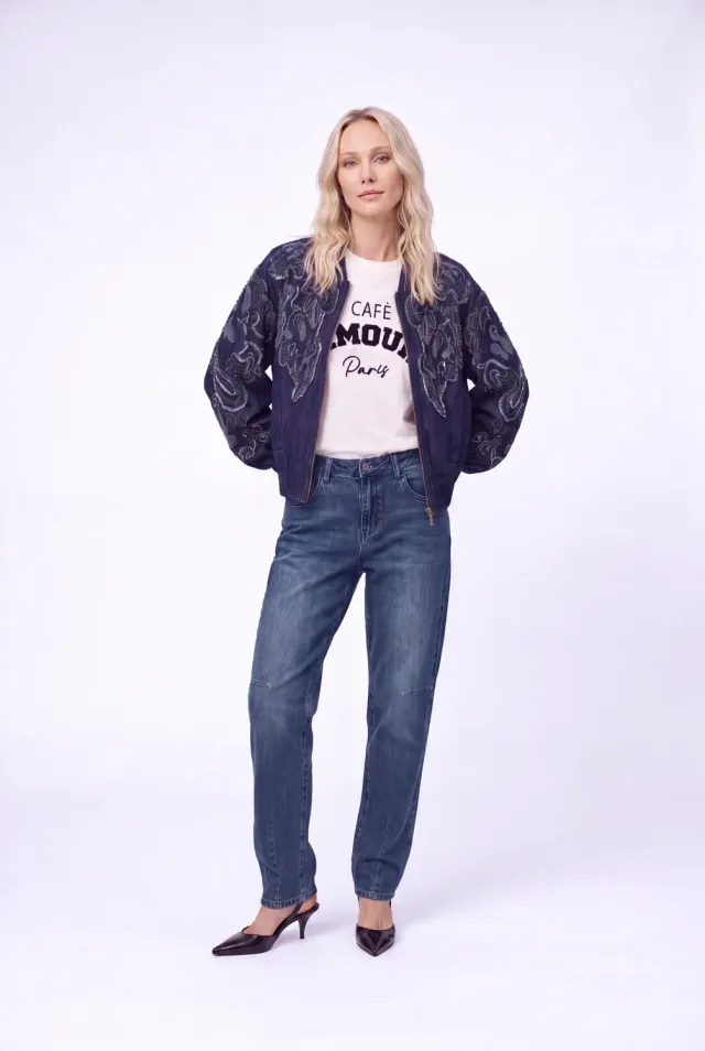 Florez Floral bomber jas multy blue denim
