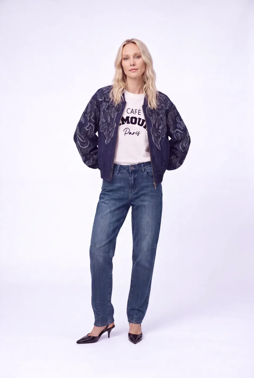 Florez Floral bomber jas multy blue denim