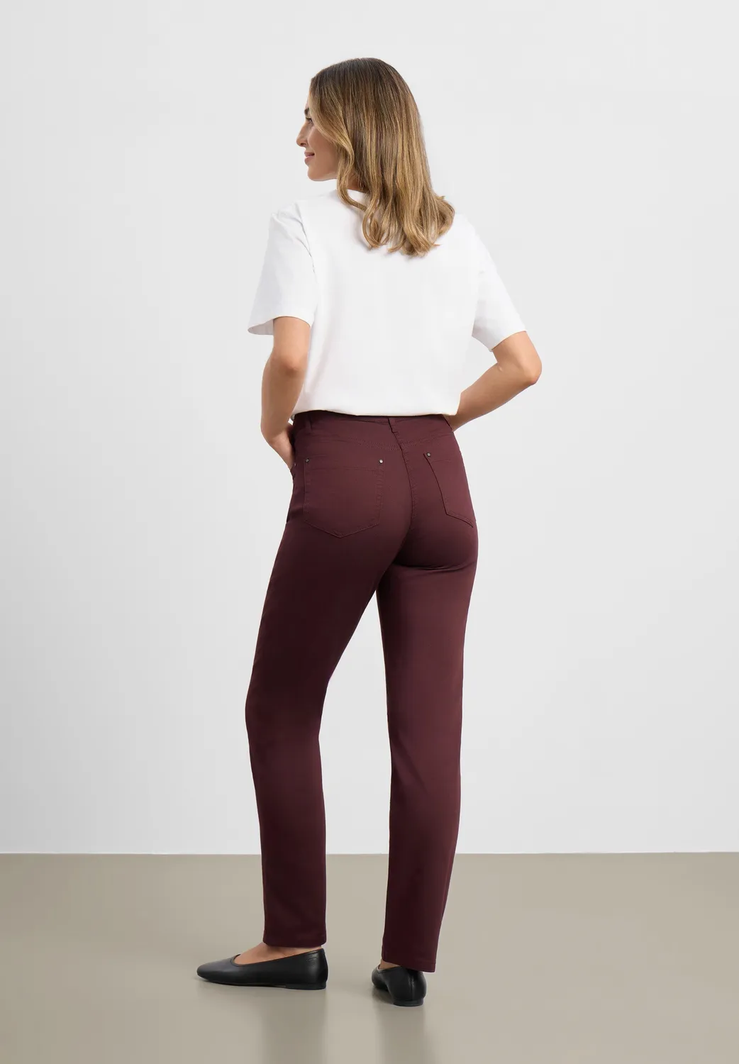 Laurie Charlotte Regular ML broek Dark Plum stretch