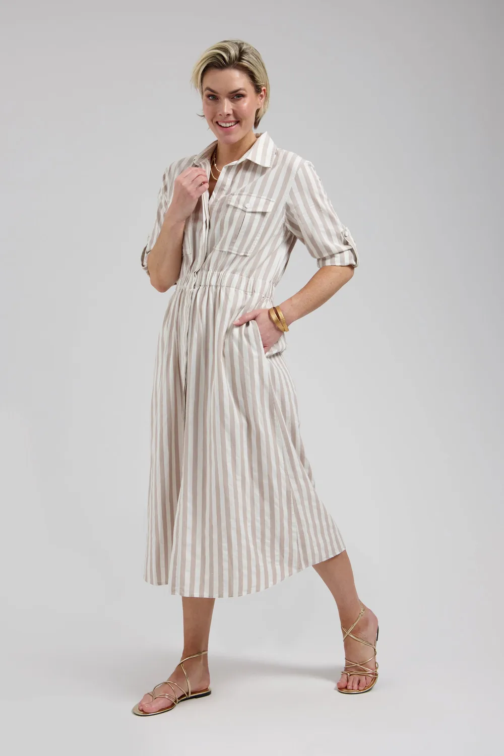 Florez Maya maxi-jurk Sand striped losvallend