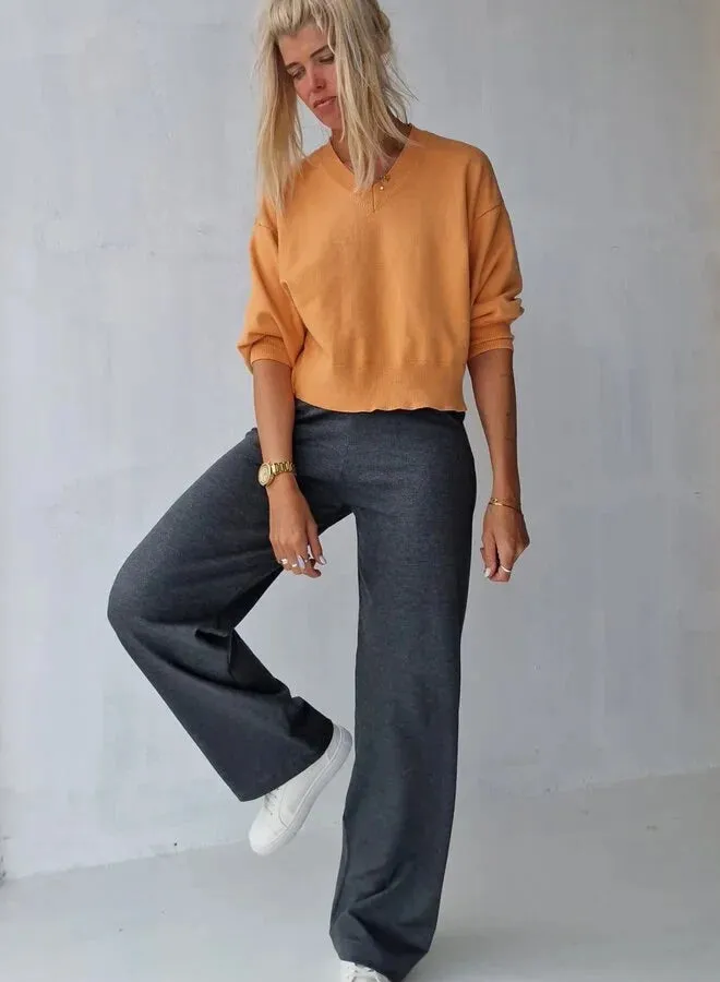 Langeleggings extra lange wide leg donkergrijs 36 stretch
