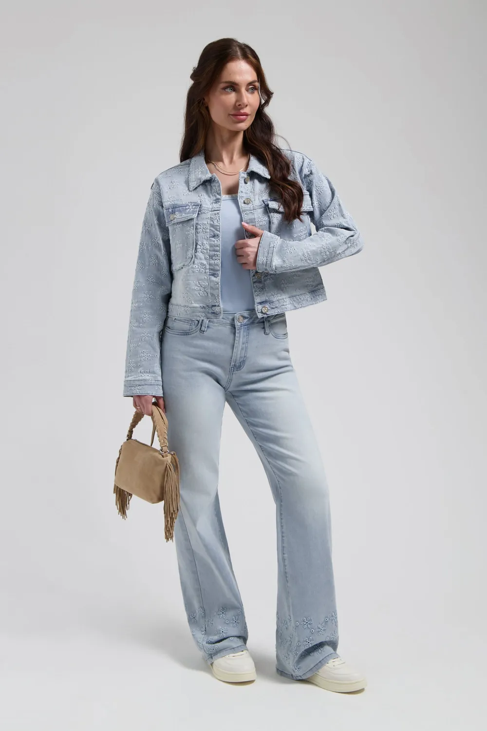 Florez Thalia straight jeans Bleached Denim bloemen