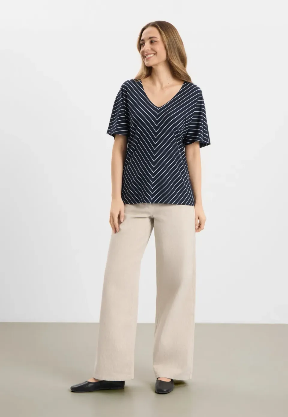 Laurie Ingrid Blouse SS Navy Stripe viscose