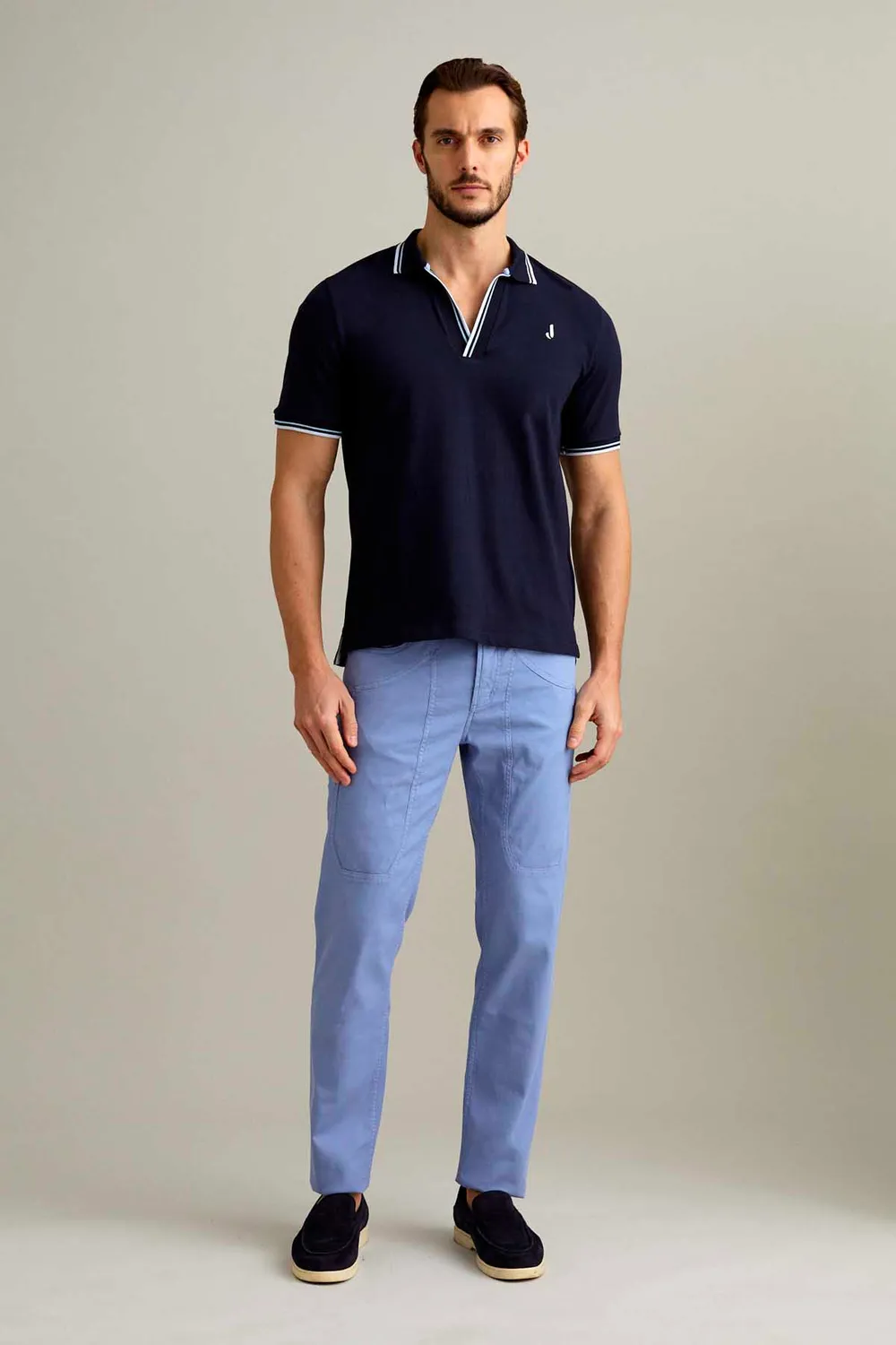 Jeckerson polo korte mouw V-hals piqué donkerblauw