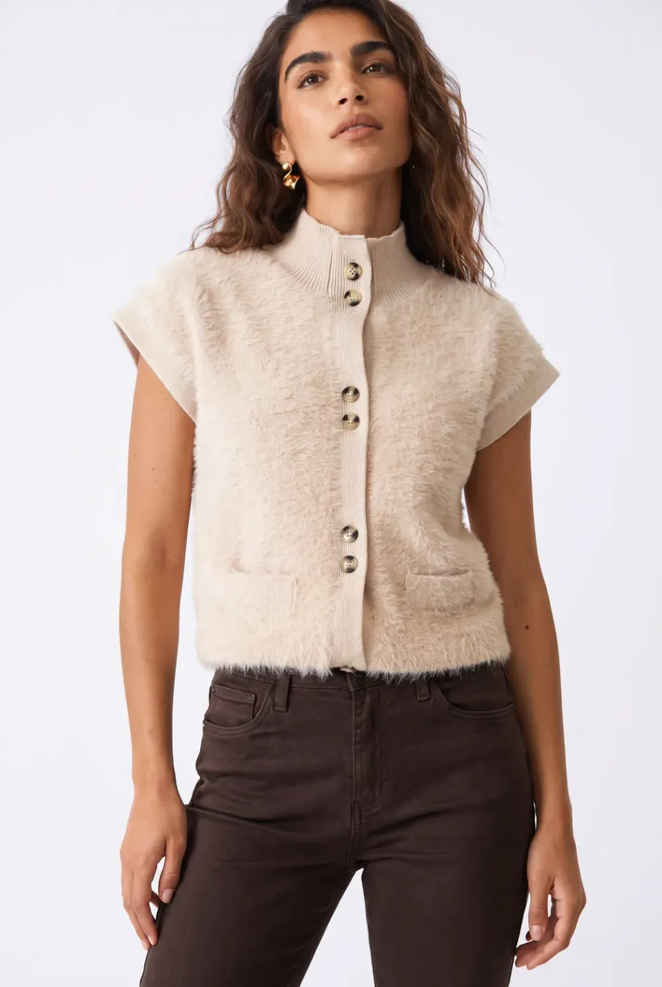 Florez Rocky gilet sand fluffy gebreid