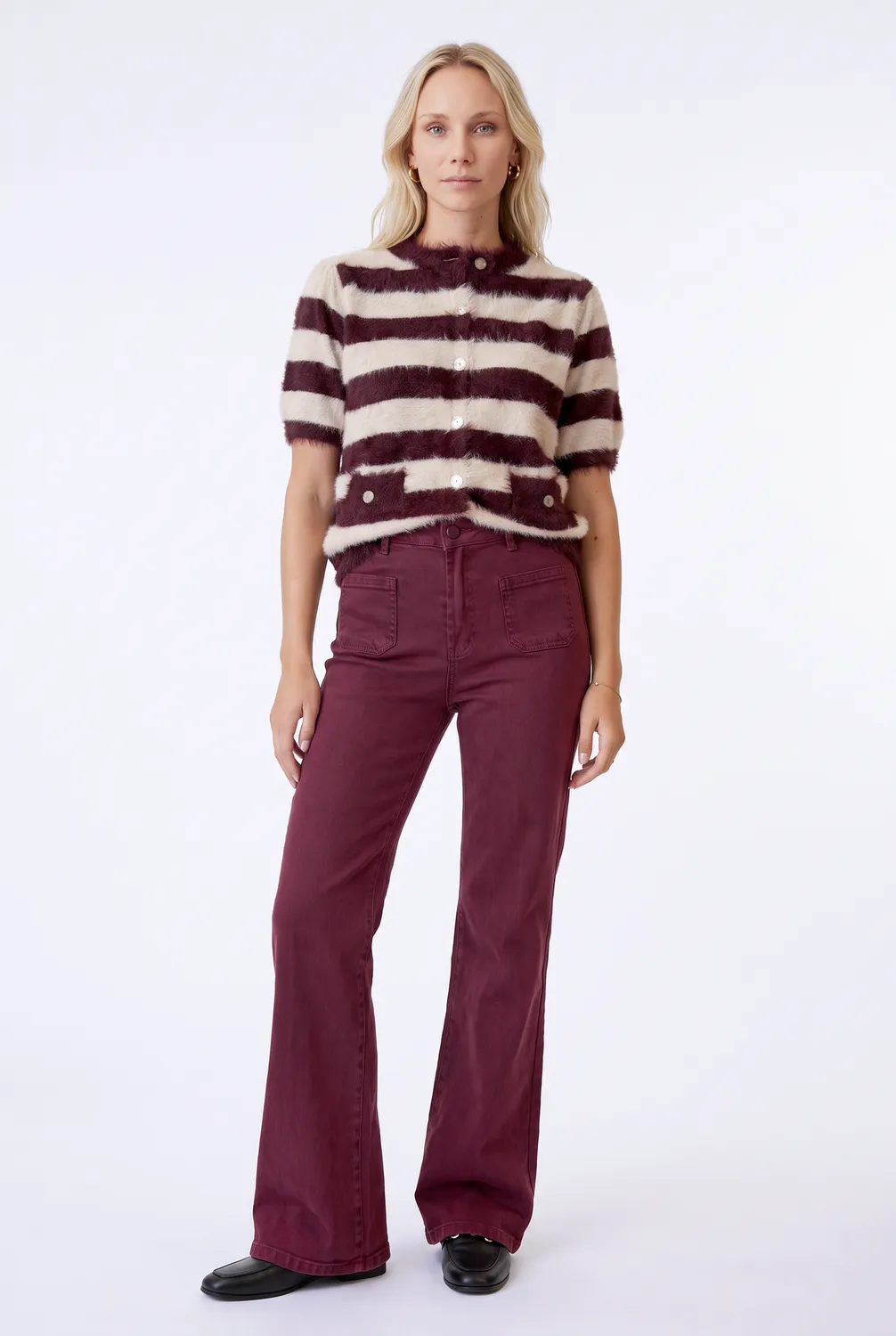 Florez Ana Flared Pocket jeans Mauve wine wijd