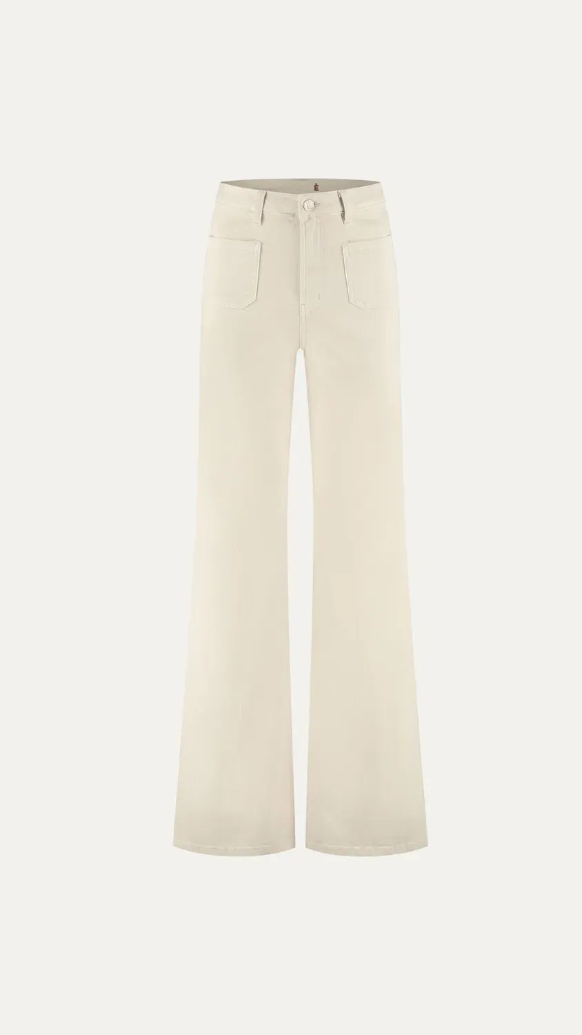Florez Ana Flared Pocket jeans wisper white palazzo