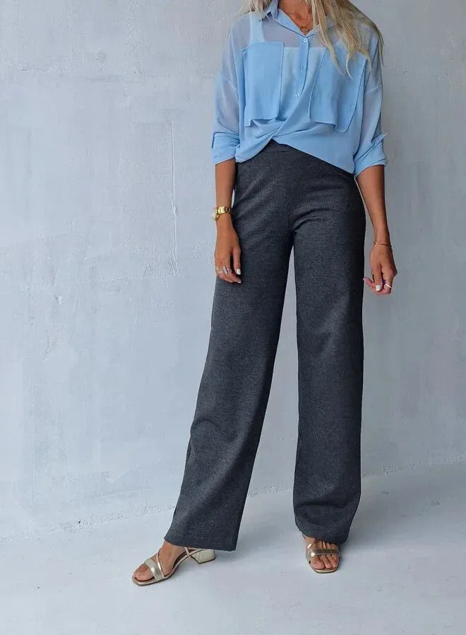 Langeleggings extra lange wide leg donkergrijs 36 stretch