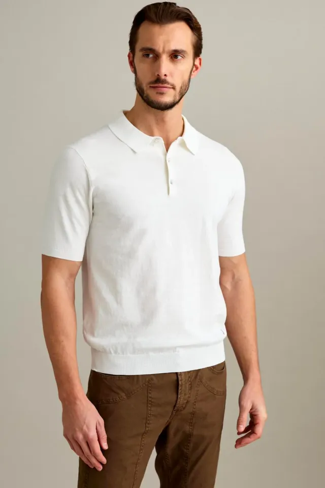 Jeckerson polo wit wol korte mouw knoopsluiting