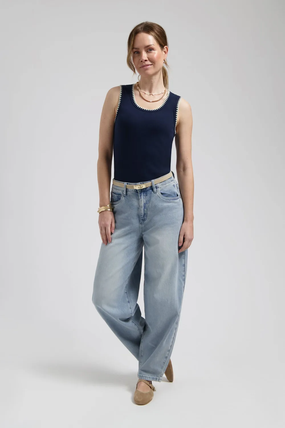 Florez Fani barrel jeans mid blue five-pocket