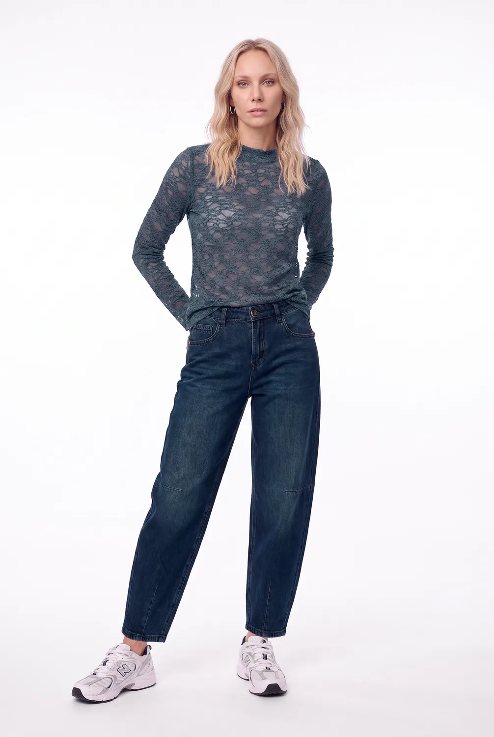 Florez Tess Barrel jeans Dark Blue mid-waist