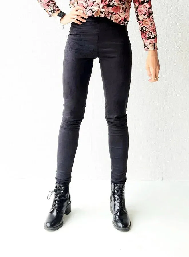 Langeleggings Extra Lange Suèdelook Legging Zwart 36