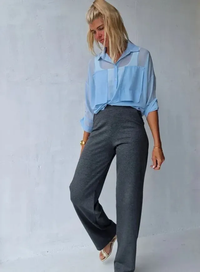 Langeleggings extra lange wide leg donkergrijs 36 stretch