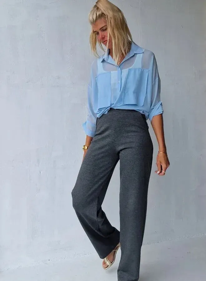 Langeleggings extra lange wide leg donkergrijs 36 stretch