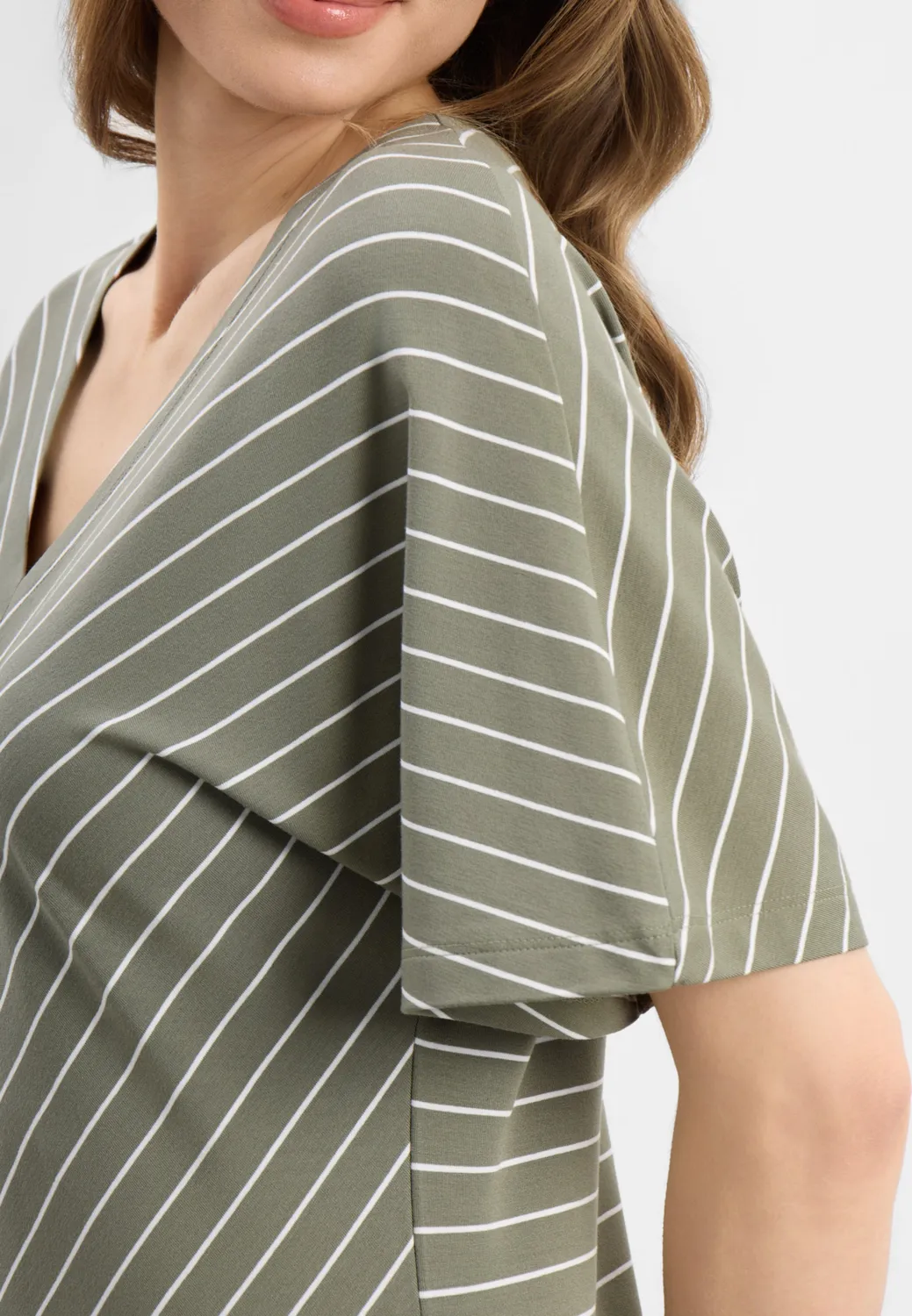 Laurie Ingrid Dress SS jurk khaki stripe V-hals