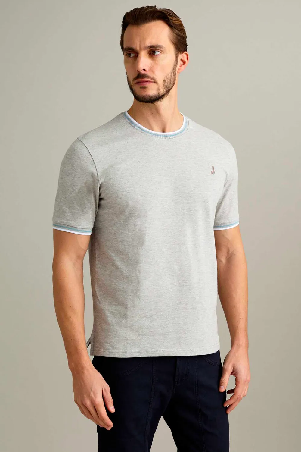 Jeckerson T-shirt piqué korte mouw grijs melange
