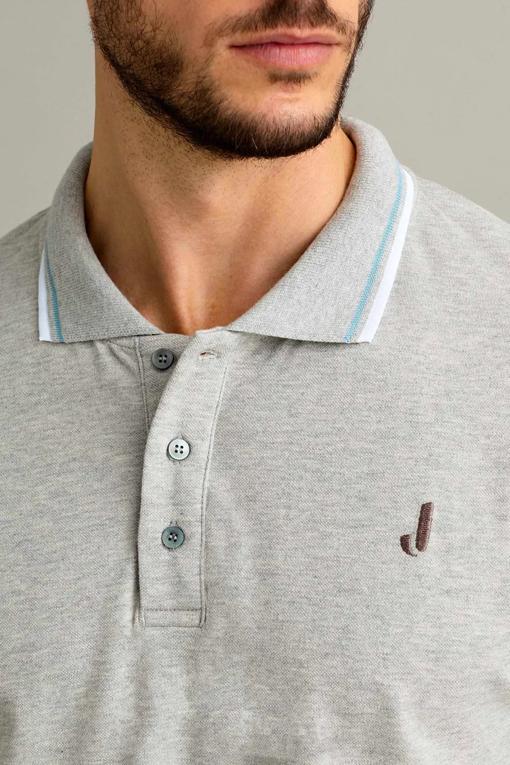 Jeckerson polo korte mouw grijs mélange piqué