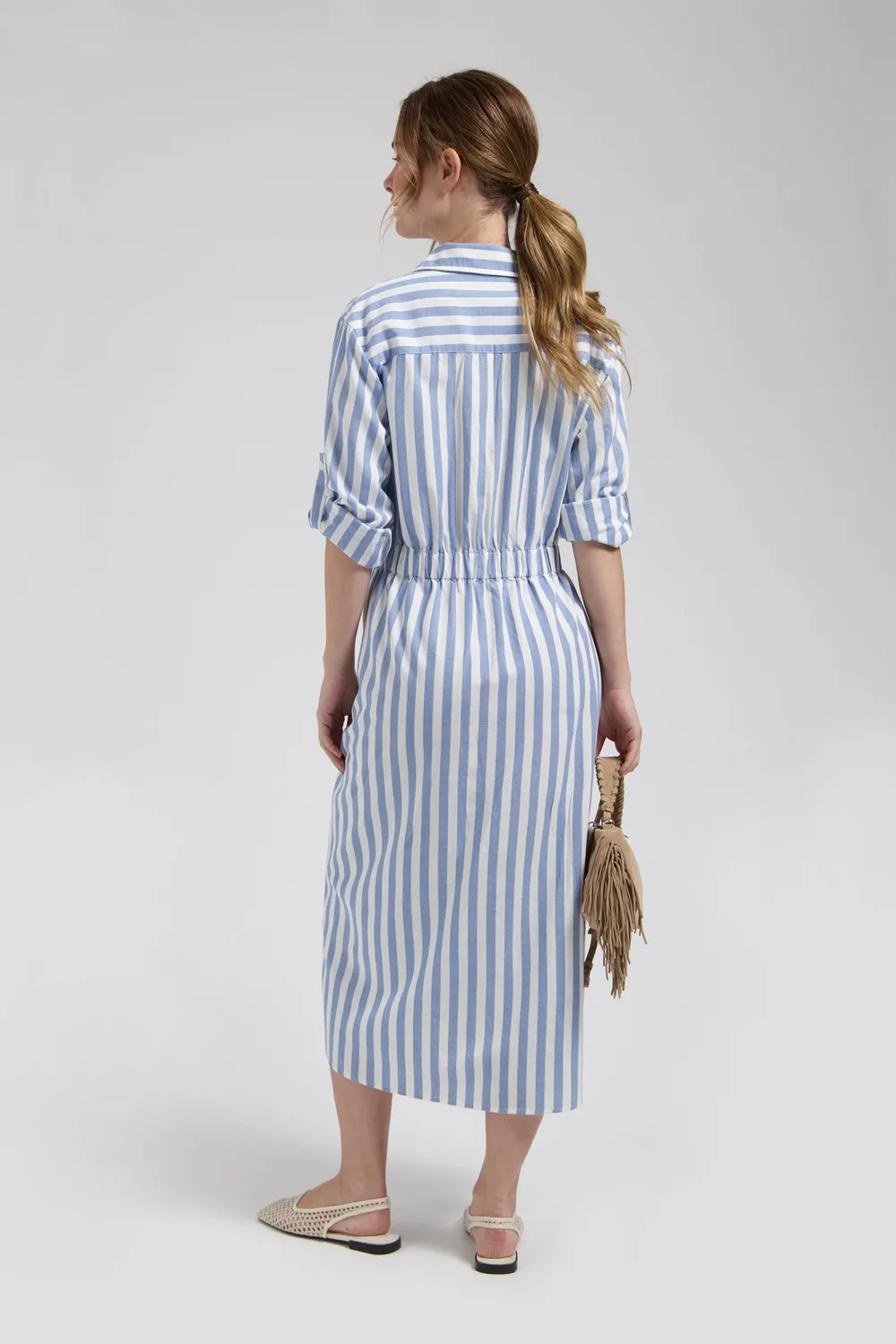 Florez Maya maxi jurk blue striped losse fit