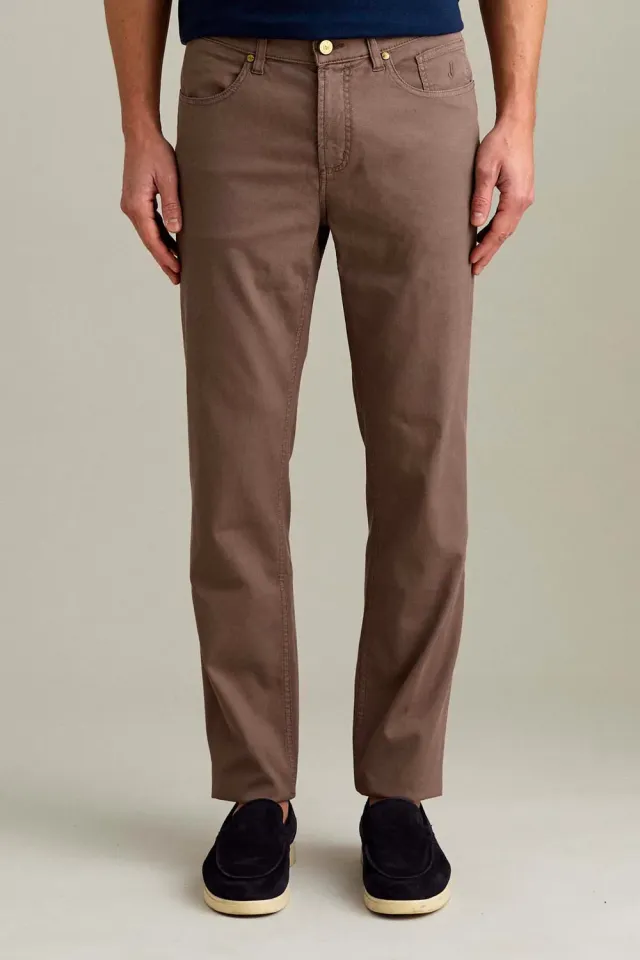 Jeckerson Jordan broek bruin chocola slim fit katoen honingraat