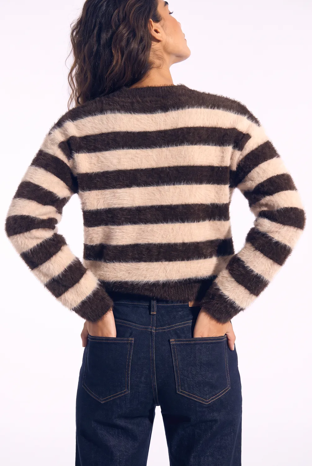 Florez Aurelia Sweater trui Brown Stripe fluffy
