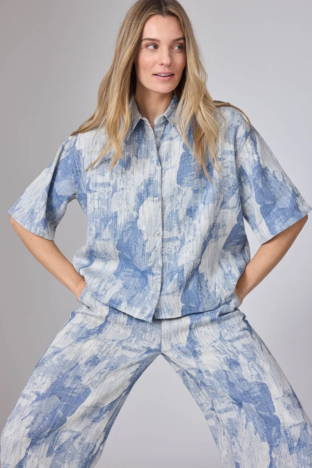 Corel Mila Denim Jaquard blouse boxy fit