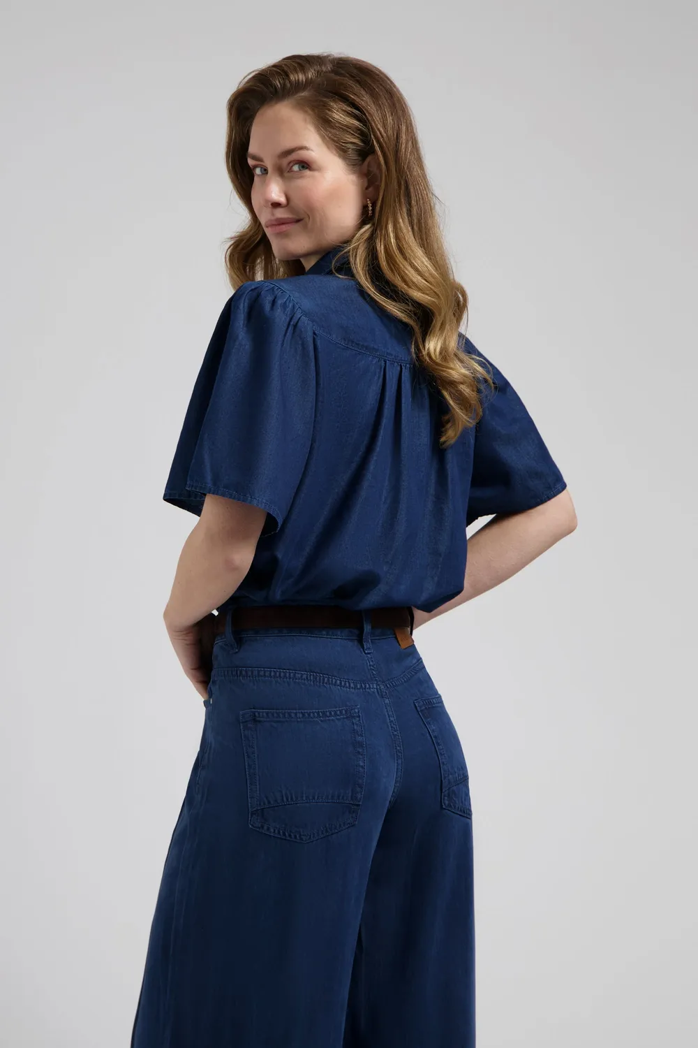 Florez Dané blouse Dark indigo denim pofmouw