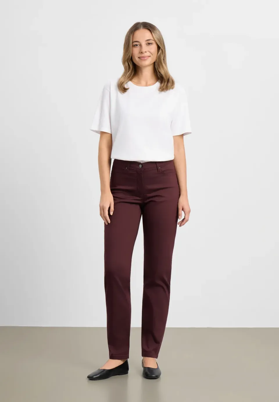 Laurie Charlotte Regular ML broek Dark Plum stretch