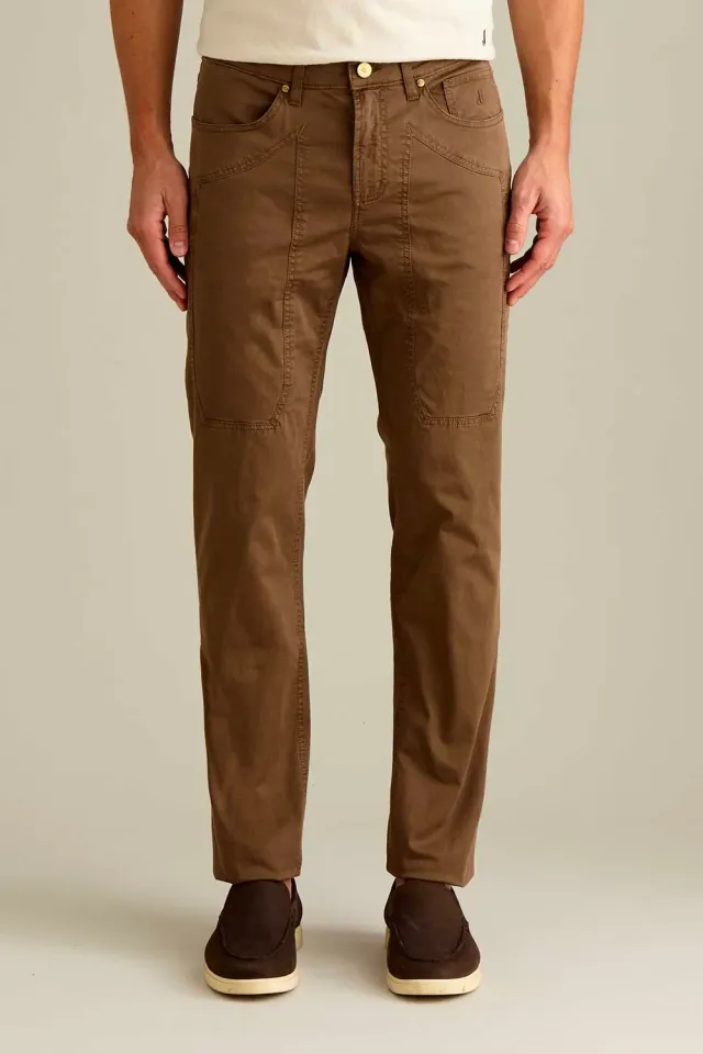 Jeckerson John slim fit broek lichtbruin satijn