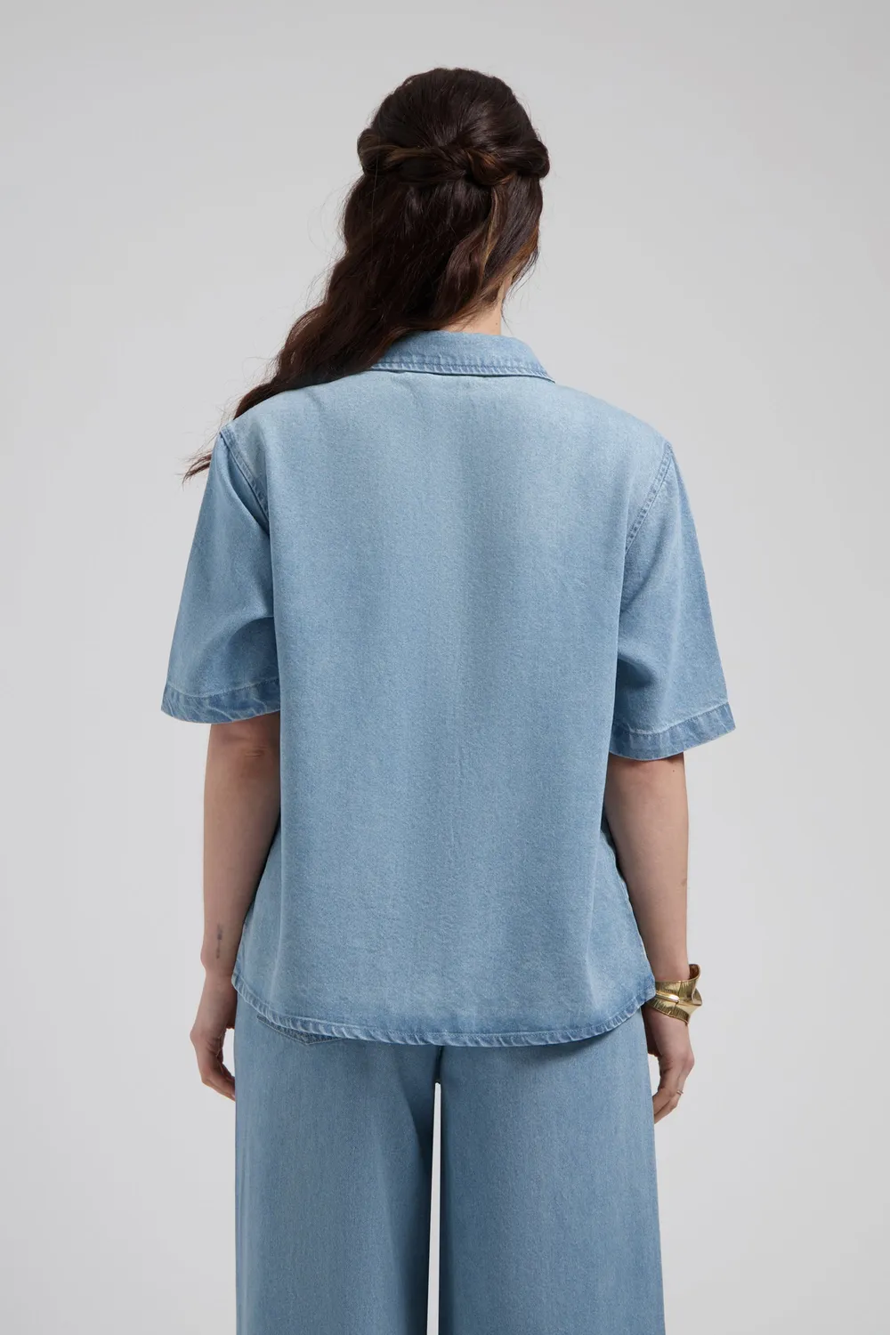Florez Sylena blouse Mid Blue tencel korte mouw