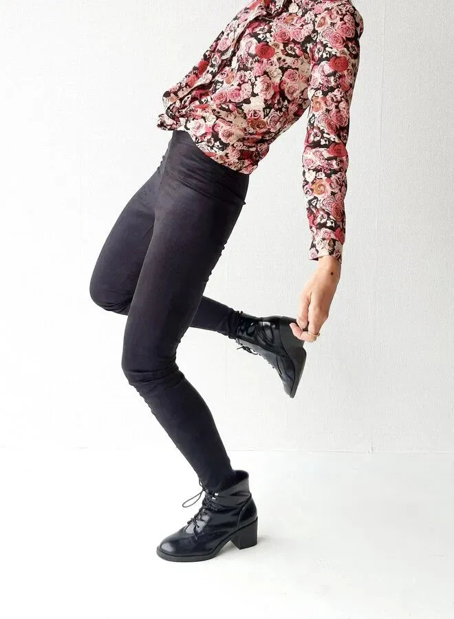 Langeleggings Extra Lange Suèdelook Legging Zwart 36