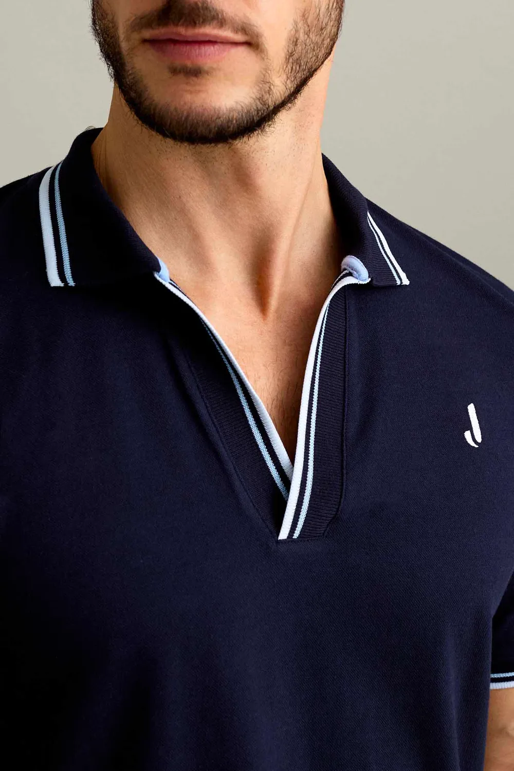 Jeckerson polo korte mouw V-hals piqué donkerblauw