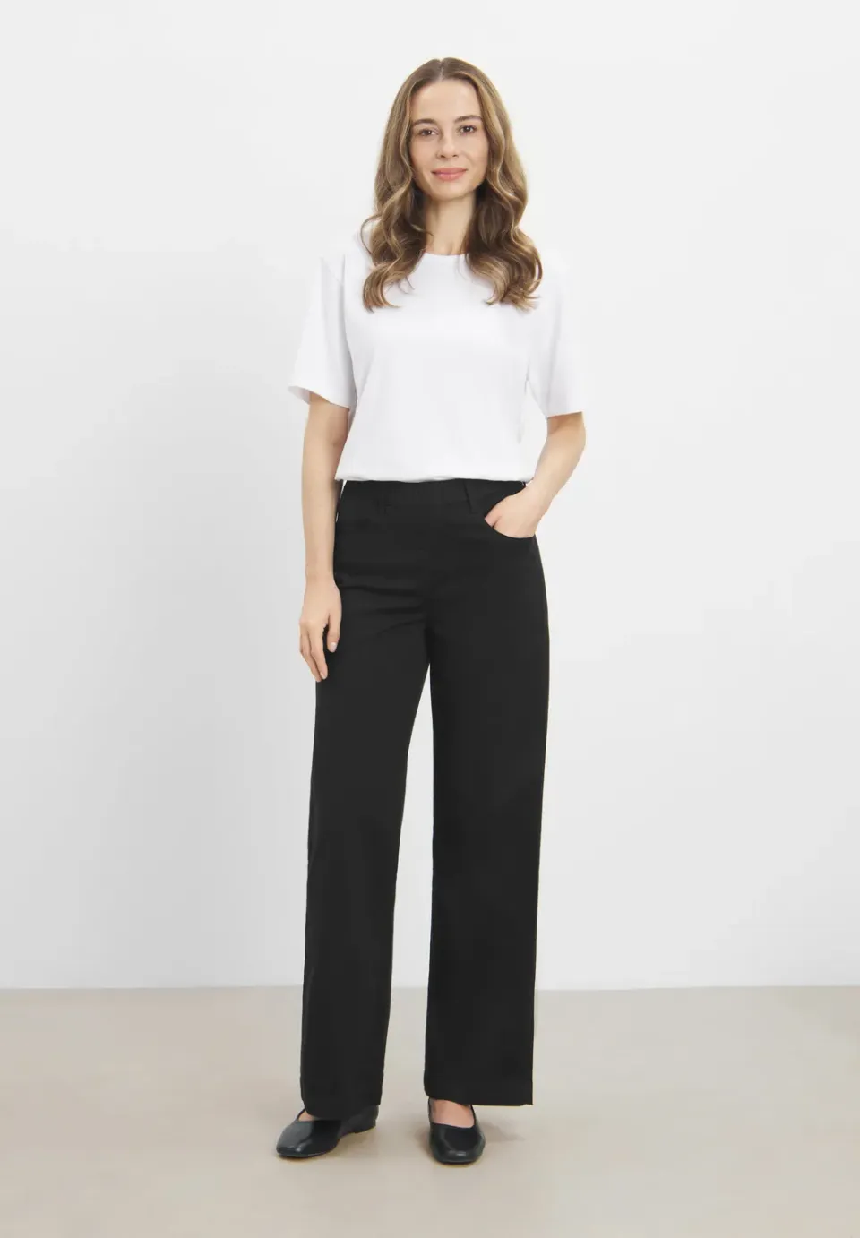 Laurie Donna Loose broek Black brushed medium stretch