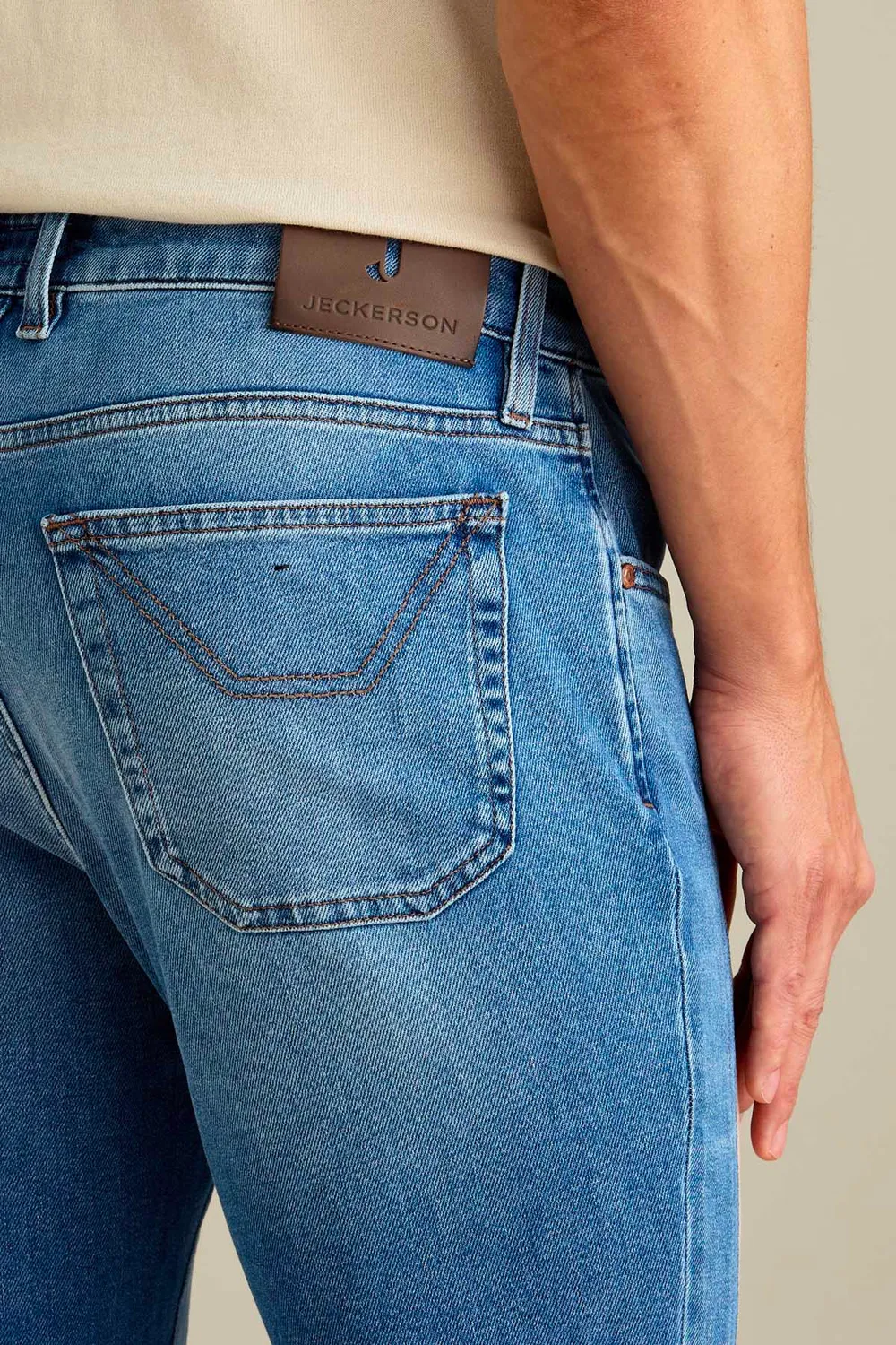 Jeckerson James skinny jeans blauw Alcantara beige