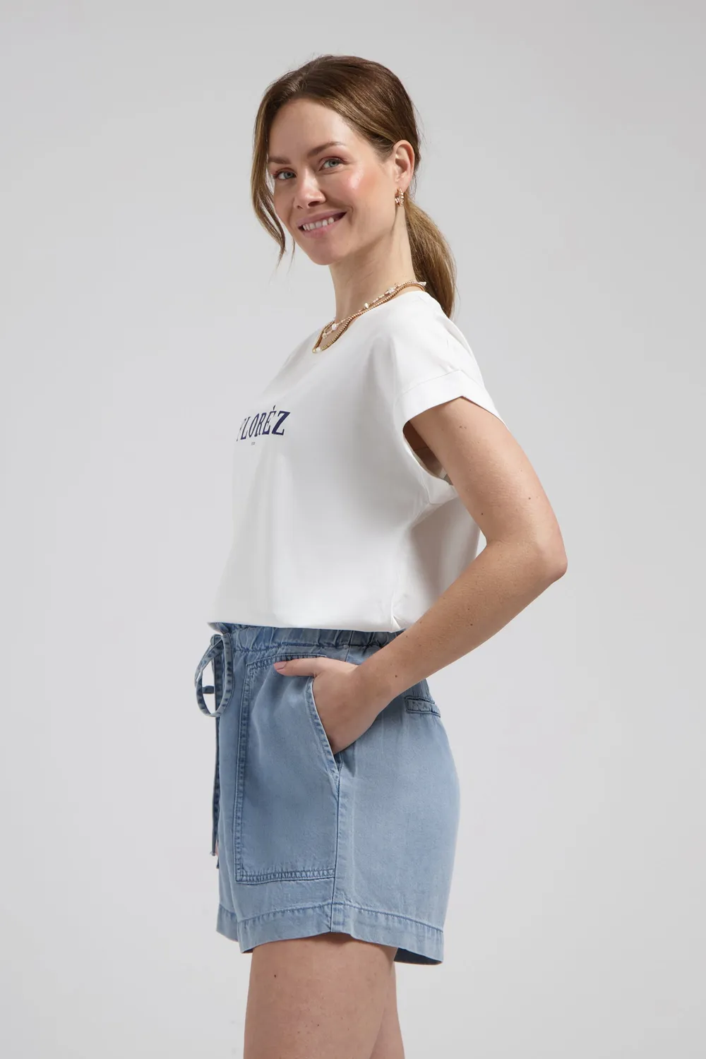 Florez Fien T-shirt wit katoenmix opdruk