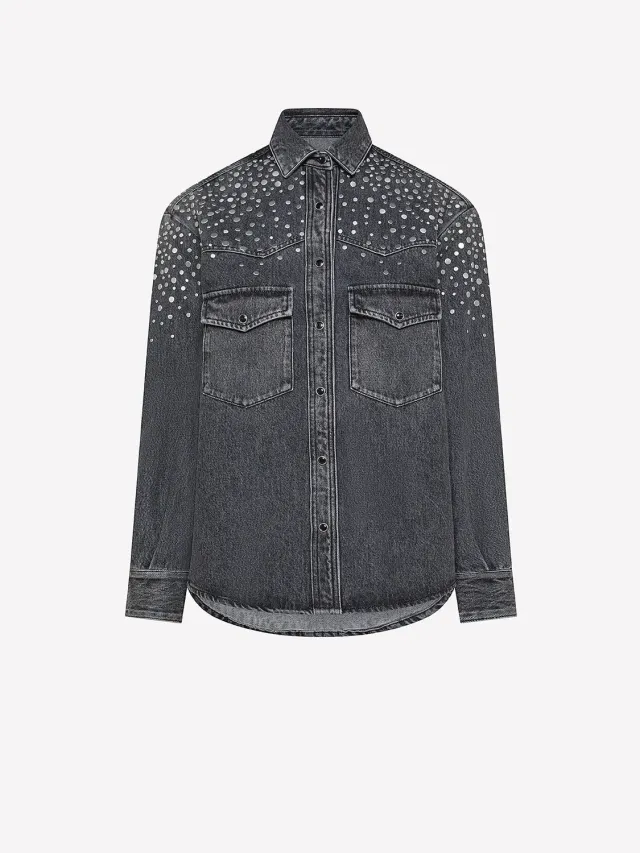 Nine In The Morning Ketty overshirt grijs denim studs katoen