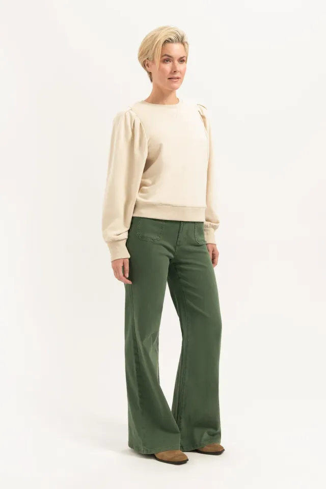 Florez Ana Flared Pocket jeans groen wijd