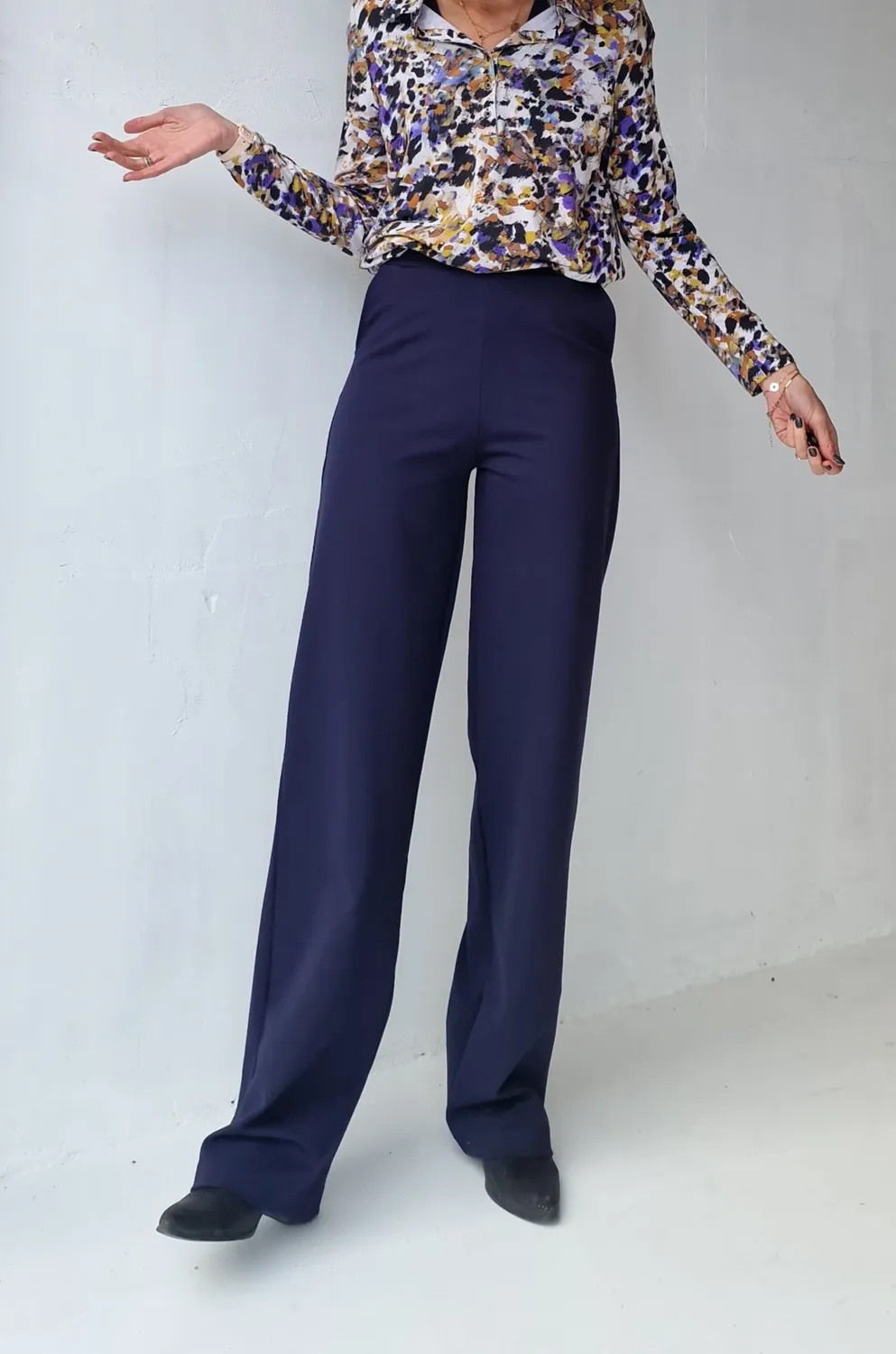 Langeleggings Wide Leg Tall broek marineblauw lengte 36