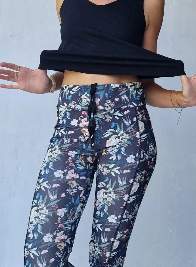 Langeleggings Sportlegging Black Flowers Steekzak 36