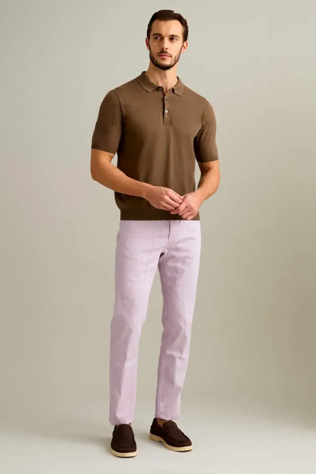 Jeckerson Polo Korte Mouw Bruin Katoen Crepe