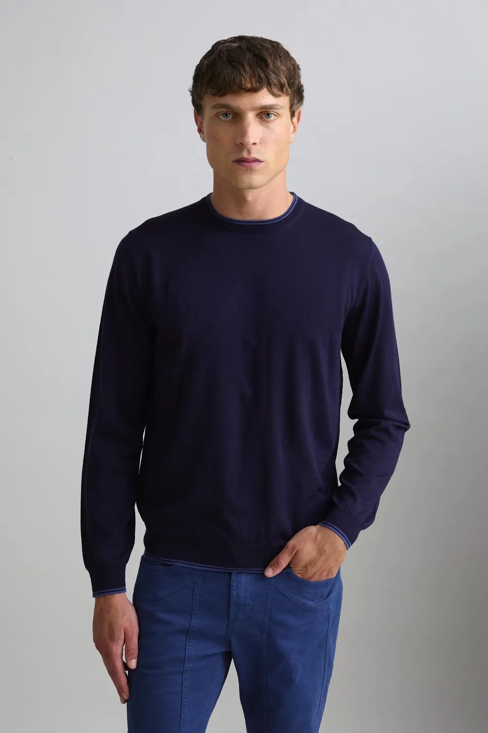 Jeckerson trui donkerblauw ronde hals wolblend