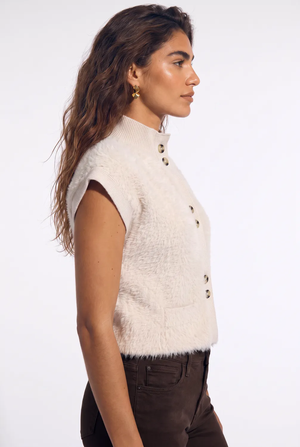 Florez Rocky gilet sand fluffy gebreid