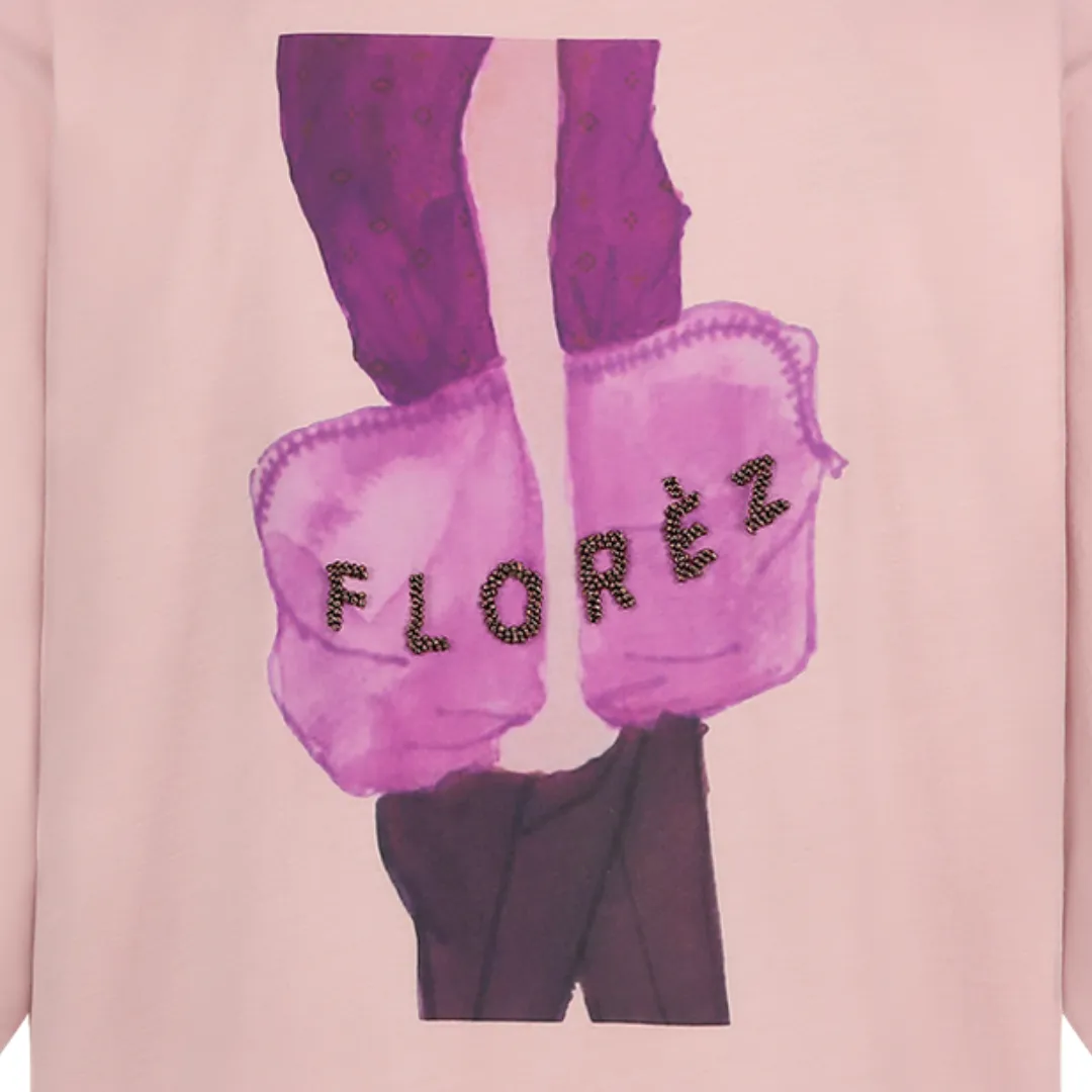 Florez Lara T-shirt lichtroze kralen katoen