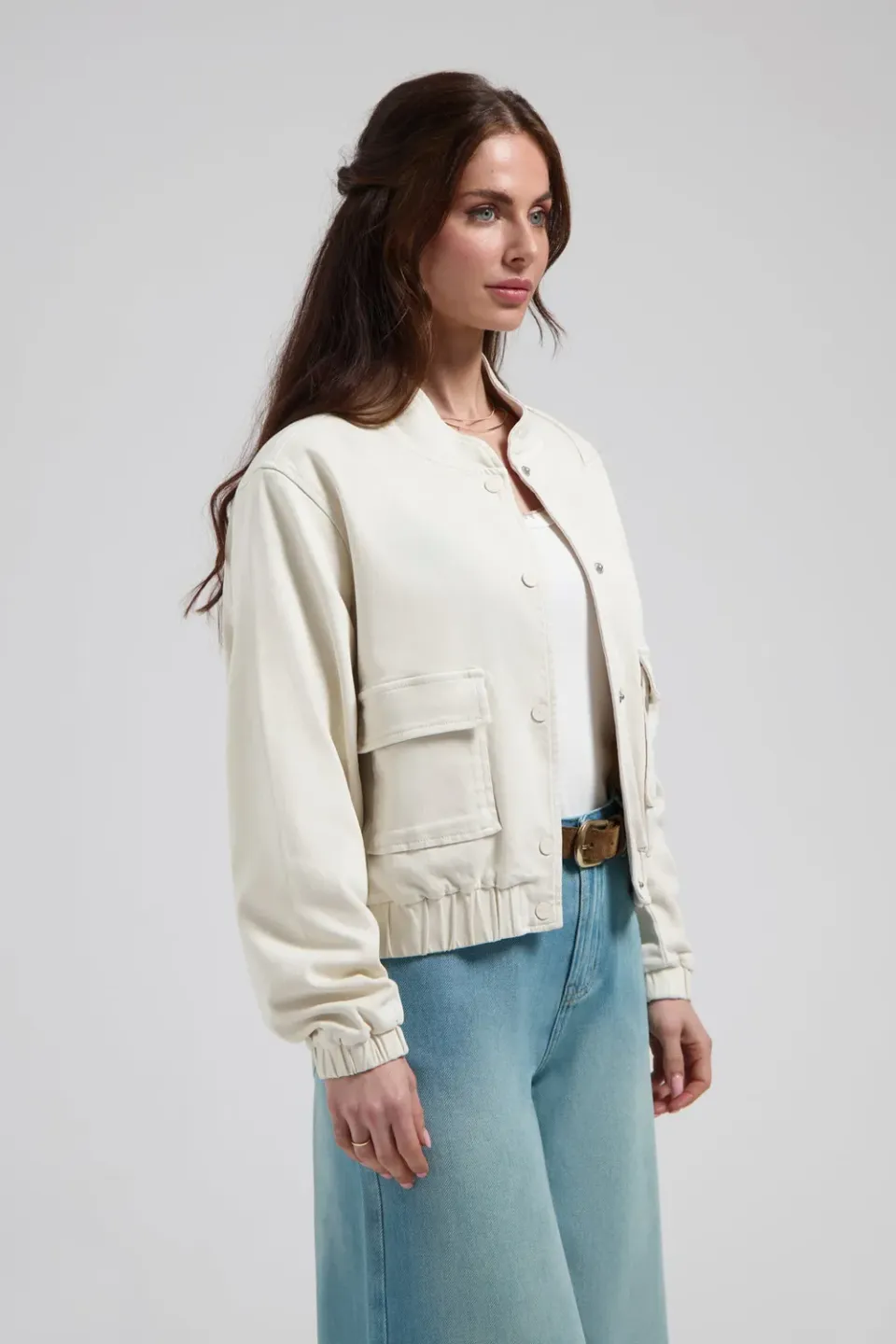 Florez Kyra jacket Soft white denim bomber licht