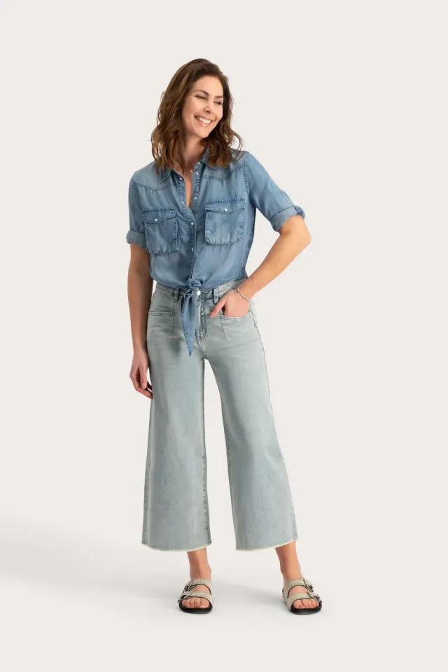 Florez Megan jeans Light Blue cropped wide fit