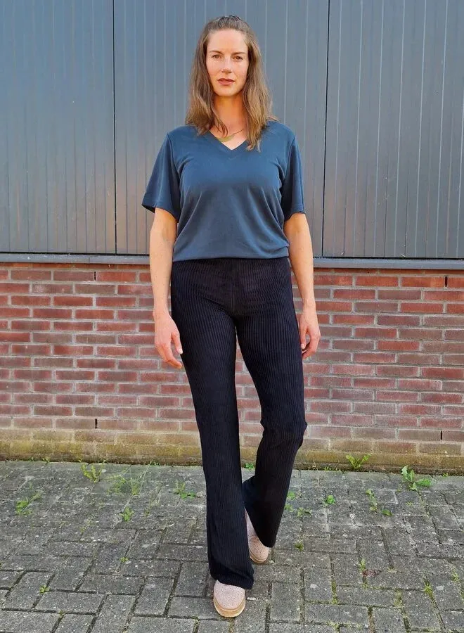 Langeleggings Flared Tall ribbroek zwart extra lang