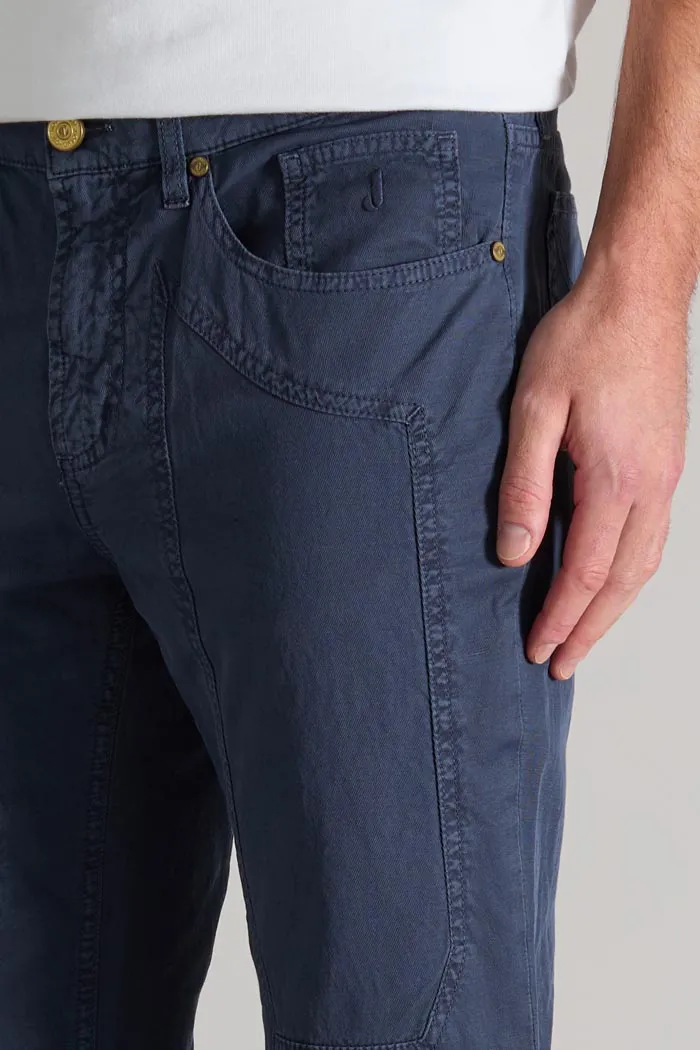 Jeckerson John Toppa Cotone slim fit broek donkerblauw linnen